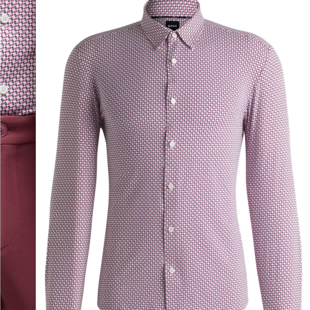 Hugo Boss Burgundy Herringbone Shirt